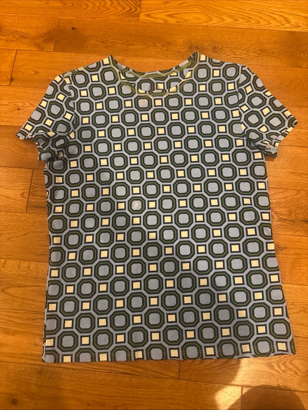 Tory Burch Geometric Short Sleeve Tee in Blue, Gray and Yellow